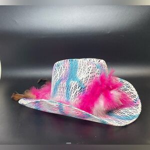 Women Camelia Hat Western Cowboy Pink Cap Retro Size 6 3/4